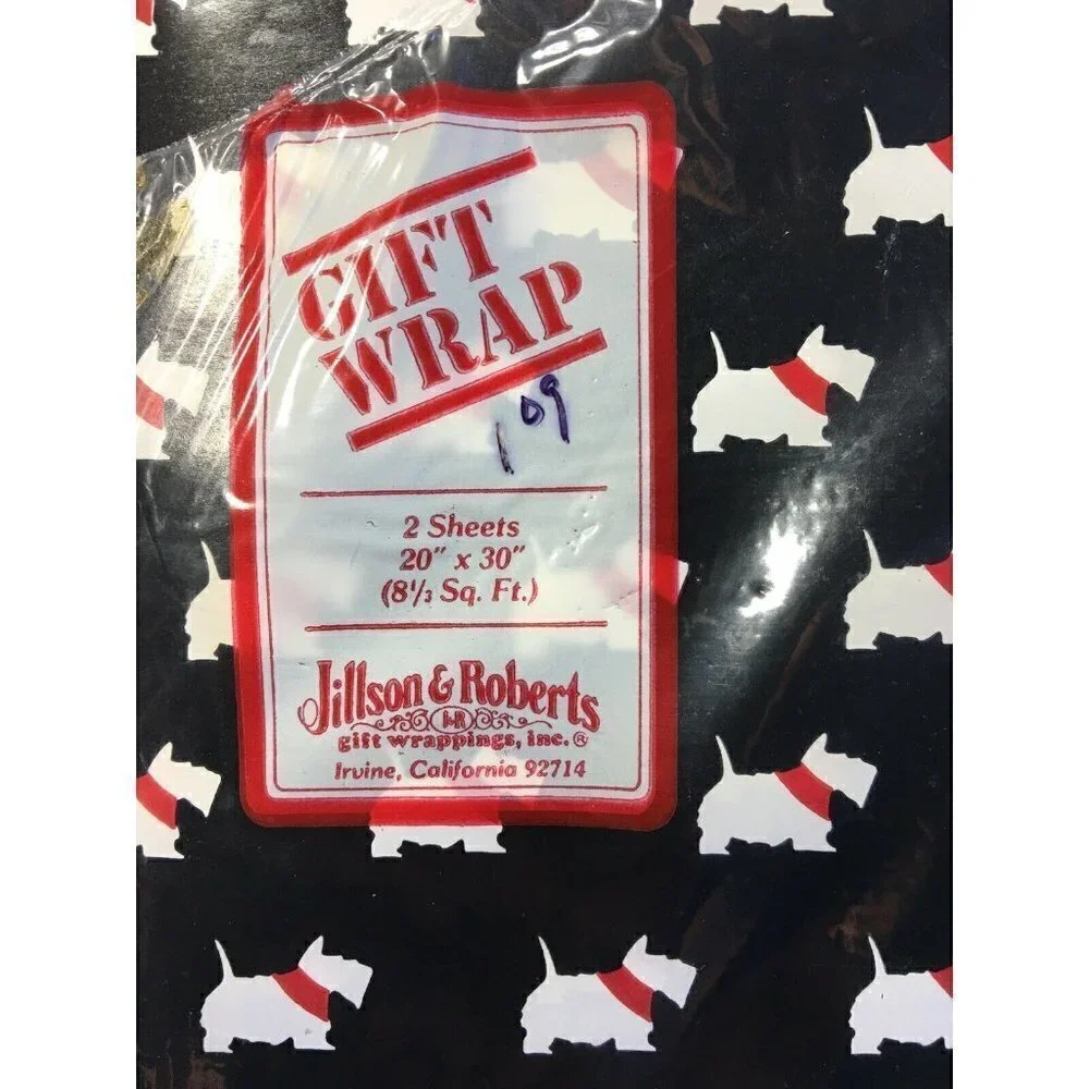 Vintage Scottie Dog Gift Wrap 2 Sheets 20x30” Wrapping Paper Craft Scrapbooking
